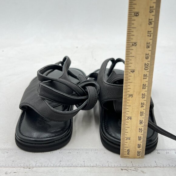 FOWT Black Split Round Toe Sandals Lace up Strappy Flats Soft Flip Flop Shoes - Picture 5 of 8